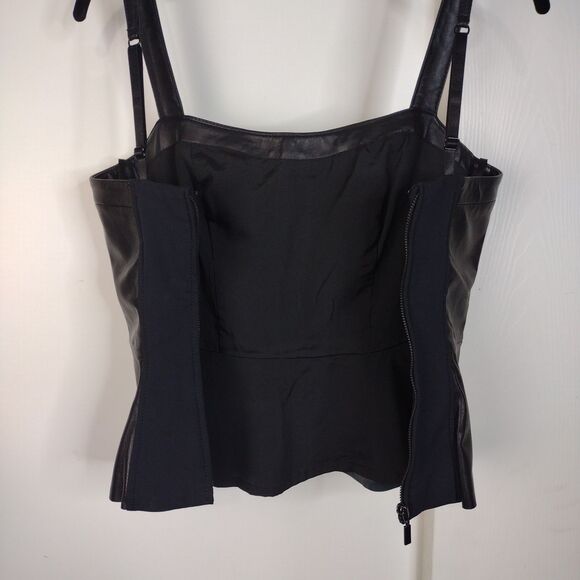 Bebe Genuine Leather Peplum Spaghetti Strap Biker Top Womens XS Black Soft - Picture 5 of 10